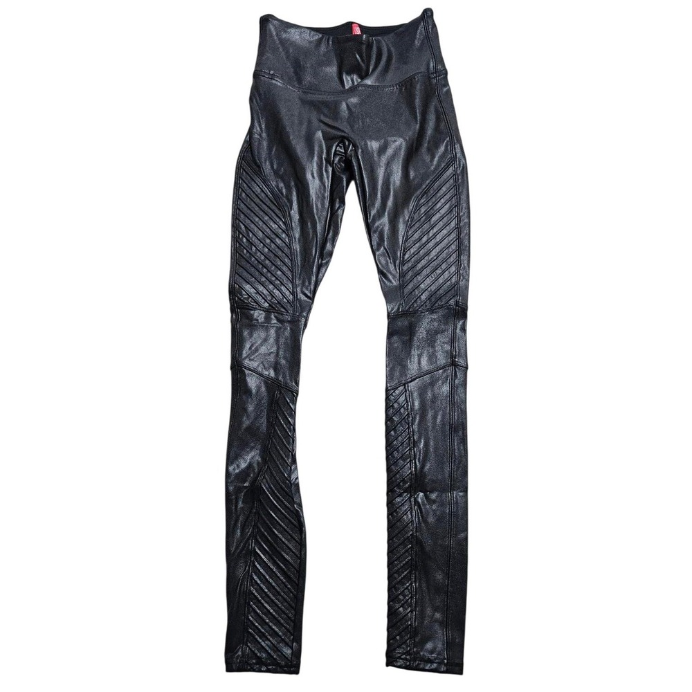 Spanx Black Faux Leather Moto Leggings High Waisted Shaping 20136R Womens XS‎